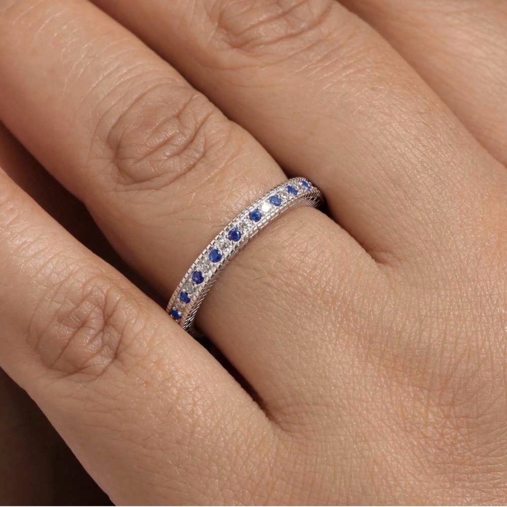 Sterling Silver Faux Blue Sapphire Ring Sz 6